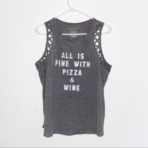 Casual Gray Pizza and Wine Tank Top